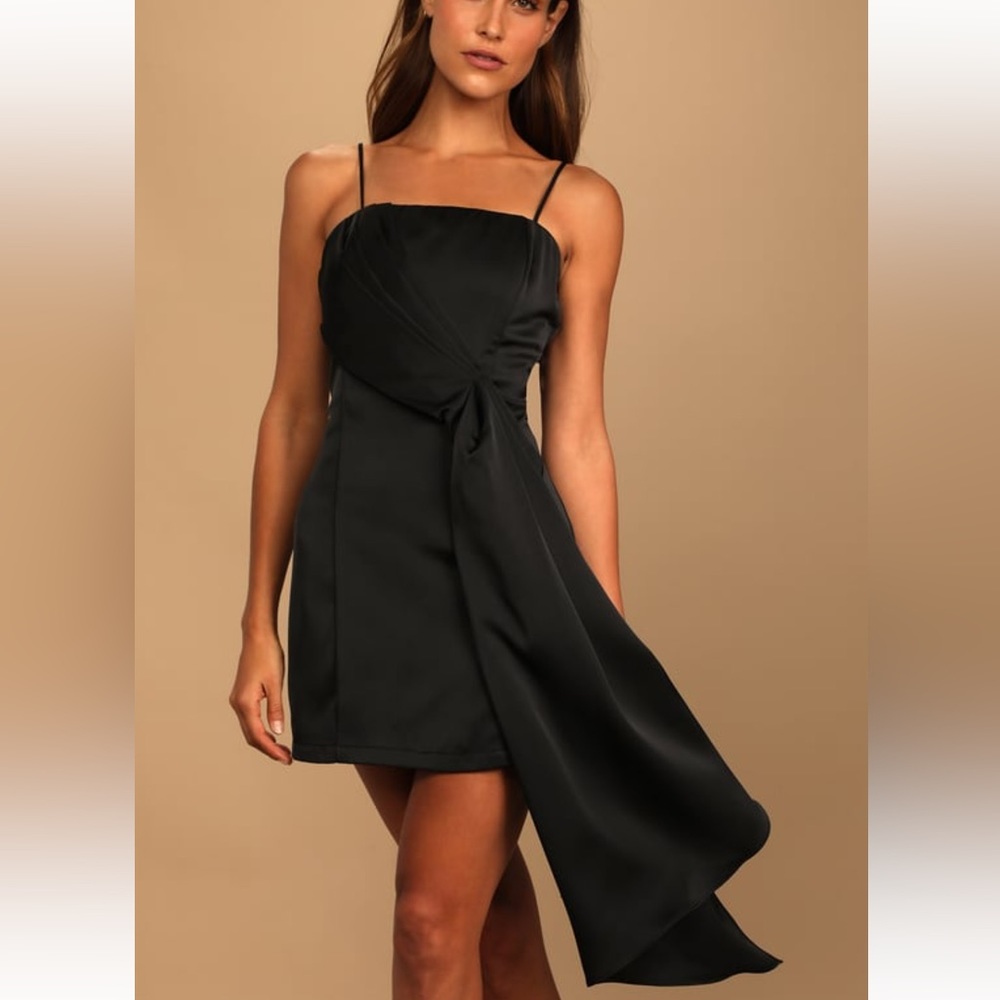 Lulus Black Satin Asymmetrical Mini Dress